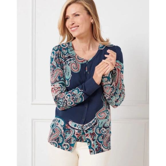 Talbots Large Petite Charming Cardigan NWT Paisley - Picture 1 of 7